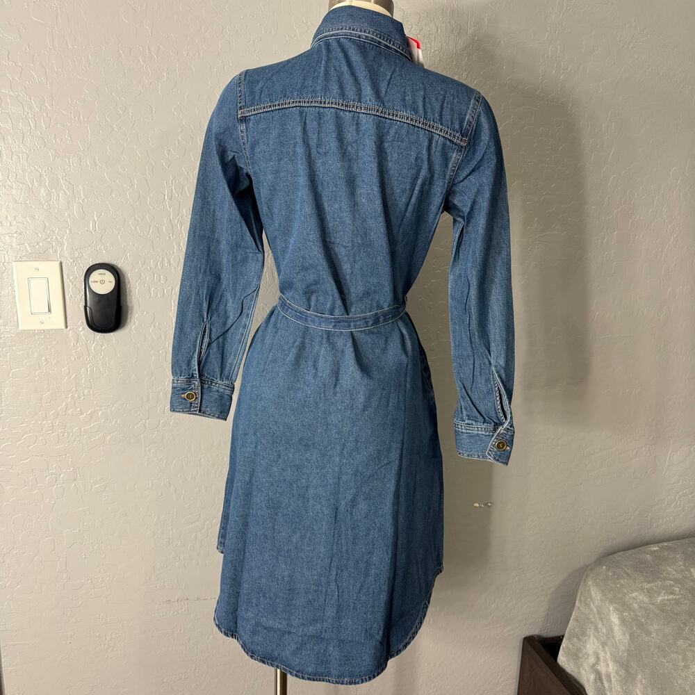 Frye Women's Belted Denim Long-Sleeve Midi Shirtdress, XS - Picture 2 of 6